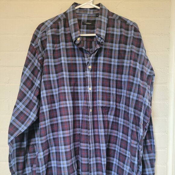 Burberry London Mens XL Blue Plaid Long Sleeve Button Down Shirt - Picture 1 of 4